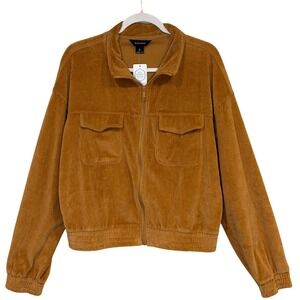 Rae Mode Womens Corduroy‎ Jacket Gold XL J3090 Zip Up Bomber Shacket NEW